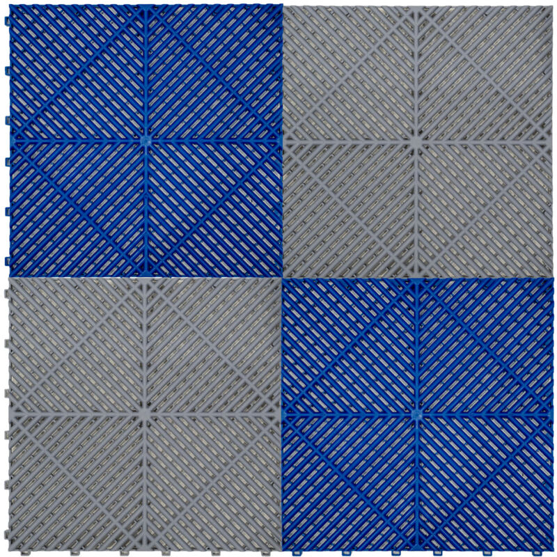 Vented Garage Floor Tiles With Edges â 60 Grey & 60 Blue
