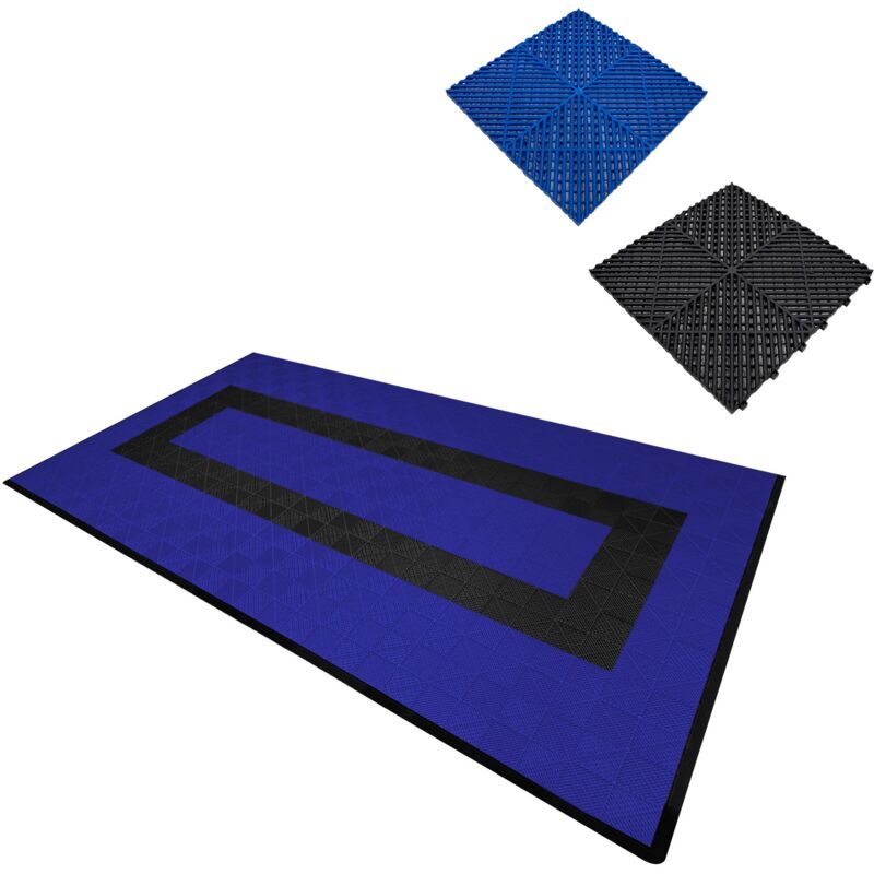 Vented Garage Floor Tiles With Edges â 90 Blue & 30 Black