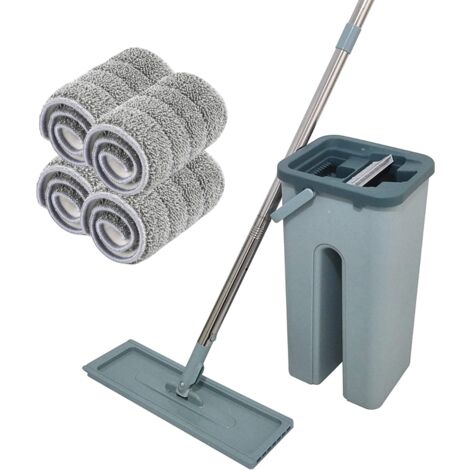 Venteo – Balai autoclean mop 360° – Seau double compartiment – 4 serpillières microfibre ultra absorbante – Nettoyage mains libres pour sols durs
