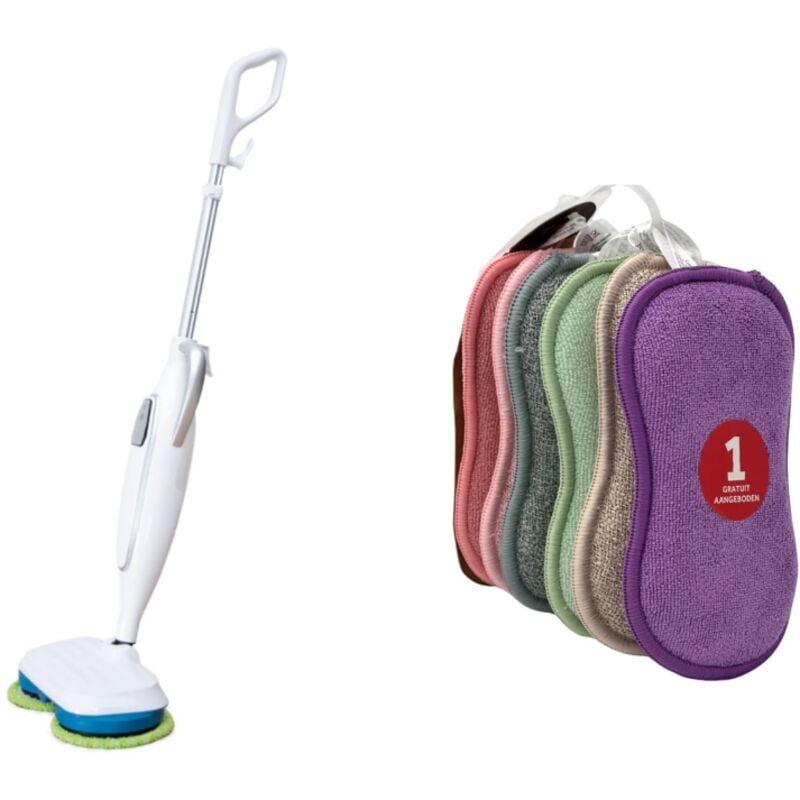 Venteo - balai electrique et 5 eponges nettoie tout + 1 gratuite - Balai vapeur automatique - Double tête rotative - Double-face avec grattoir