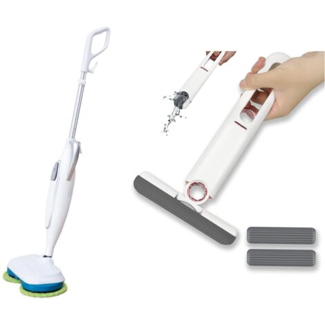 Venteo - BALAI ELECTRIQUE ET MINI MOP NETTOIE TOUT - Balai vapeur automatique - Double tête rotative - Eponge pour Salle de Bain, Cuisine, Bureau, Salon, Voiture - Manche intégré