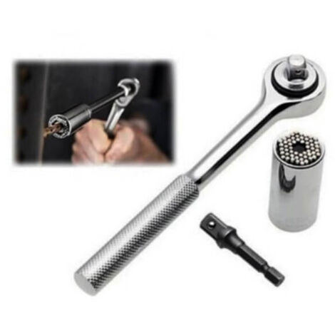 Venteo – Clé à Cliquet et Douille Universelle – Compatibilité 7 à 19 mm – 43 broches en acier – Vissage rapide en série