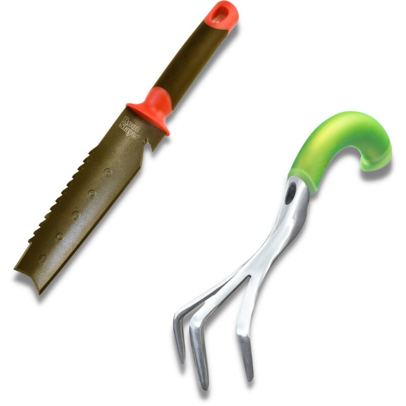 Venteo - Couteau de sol à main + Cultivateur manuel ergonomique - Outils multifonctions pour votre jardin - Jardinage - Coupe-racine - Multicouleur