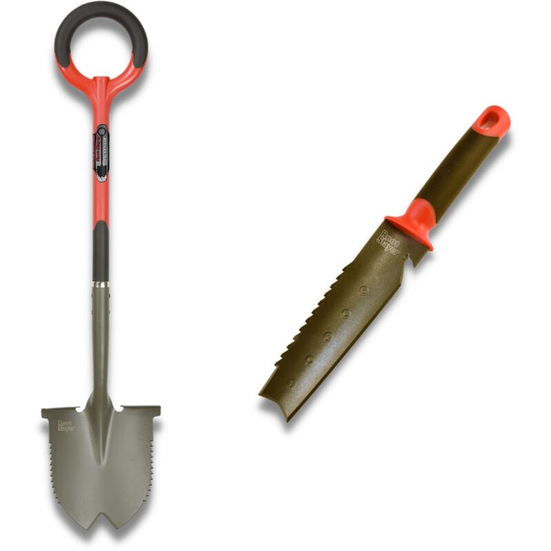 Pack RootSlayer™ - Pelle ronde coupe racine/Couteau de sol - Acier de carbone/Manche ergonomique - Idéal pour les petites/grandes surfaces