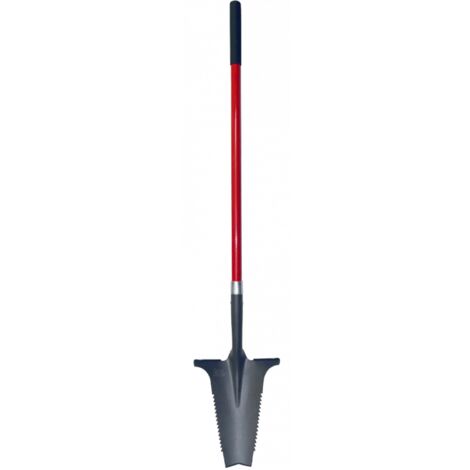 Venteo – Pelle XL à manche allongé Rootslayer – Lame en V dentée en acier carbone – Coupe racines et sols durs – Confort de jardinage
