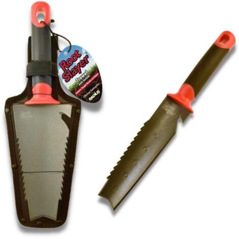 Venteo - RootSlayer à main + Couteau de sol à main/lame dentelée - Outils de jardin indispensables multifonctions - légers et polyvalents - Rouge