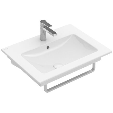 Venticello, Lavabos muraux, 650 x 500 mm, Rectangulaire, pour robinetterie à 3 trou s, troude robinetterie central percé,avec trop-plein, En porcelaine sanitaire