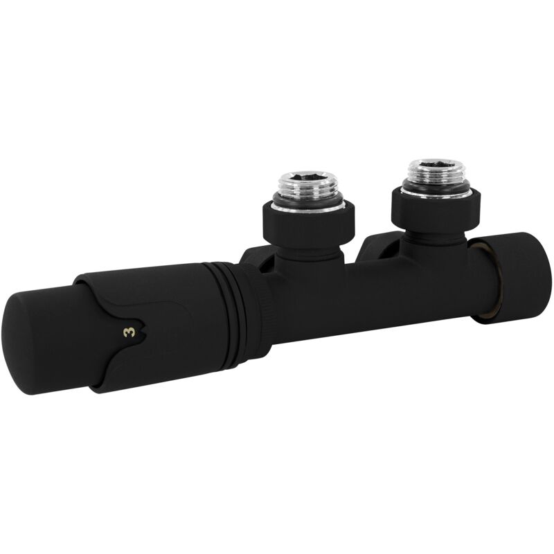 Luxebath Ventil-armaturen Set Multiblock Schwarz Eckform Rohre Aus Wand Mit Thermostatkopf Für Badheizkörper Mittelanschluss Anschlussgarnitur