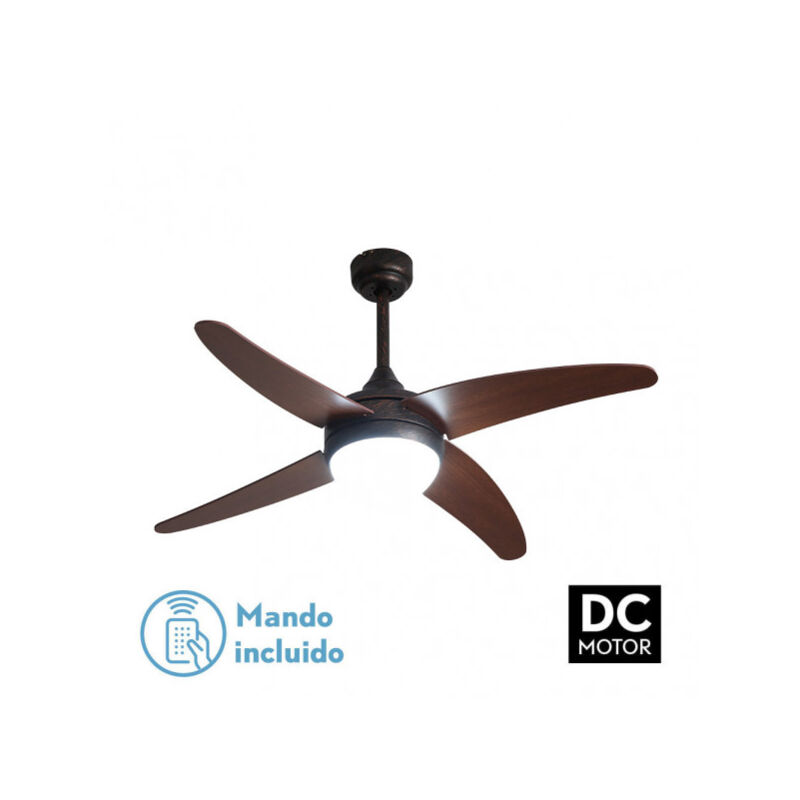 Fabrilamp - Ventilateur 2xe27 dc klod rustico/nogal 4 asp.6 vel 117d avec télécommande et minuterie