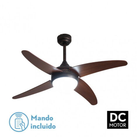 Ventilador 2xe27 dc klod rustico/nogal 4 asp.6 vel 117d  c/remoto y temporizador