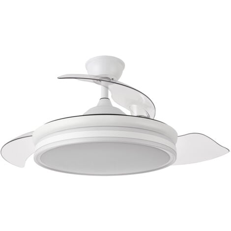 FABRILAMP Ventilador Bayomo 59w 6980lm Blanco 4 Aspas Desplegable 34,5/42x50/Ø107 3 Colores. Control Remoto + Regulación Intensidad