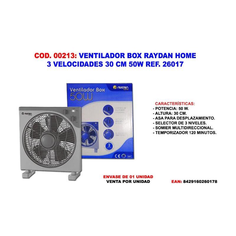 

ventilador box raydan home 3 velocidades 30 cm 50w ref 26017 - Mibricotienda