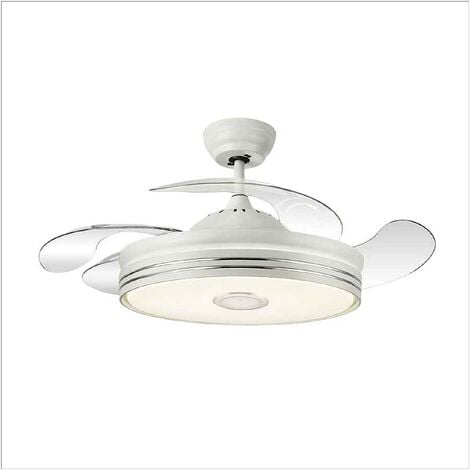 Ventilador con altavoz y motor Dc Matanuska blanco, led  36w Aspas Desplegables de Fabrilamp