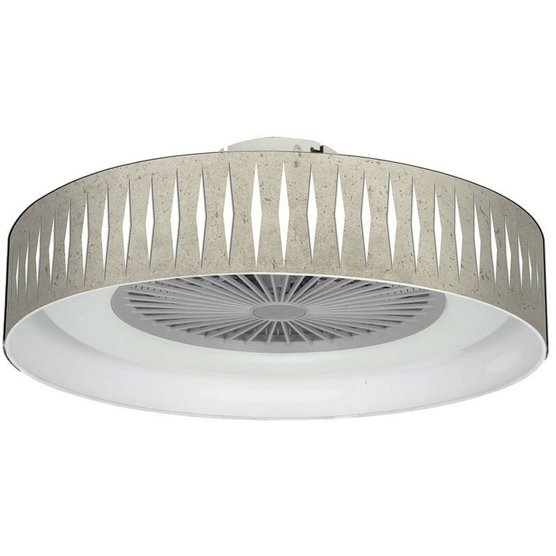 VENTILADOR DE TECHO CON LUZ PIRON BLANCO TEXTIL CEMENTO GRIS