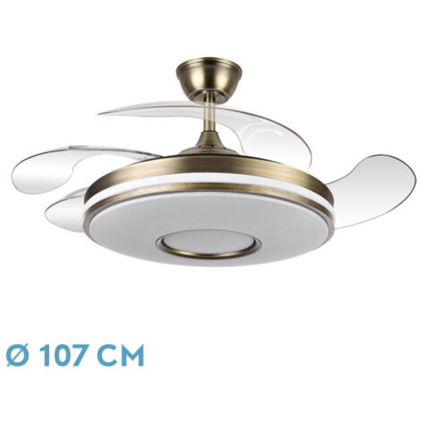 Ventilador dani 59w 6980lm cuero 4 aspas desplegables 107d 3000-4000-6000k remoto, reg.intensidad, memor. y tempor. 24