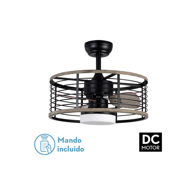 Ventilateur Dc 24w Pella Noir/Bois 3 pales 50d 2540lm 6 vitesses 3000-4000-6000k/Quake, mémoire & minuterie - Fabrilamp