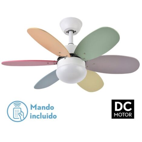 Ventilador dc alves 2xe27 blanco  6 aspas rev. pastel/intenso  41x85d  c/ remoto y temporizador