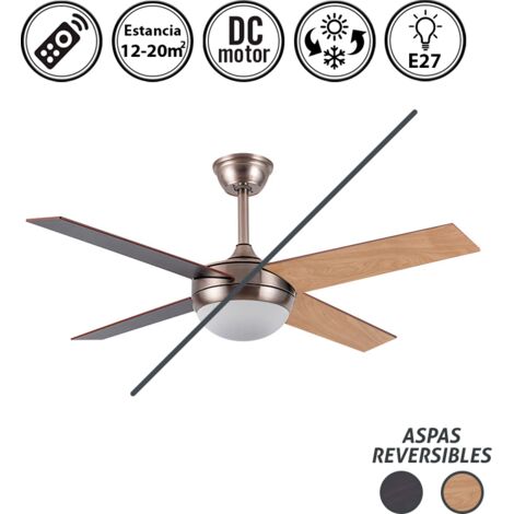 Ventilador dc ciro 2xe27 niquel 4 asp.rev. haya/wengue  35/45x116,8d remoto y temporizador