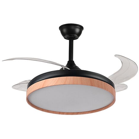 INTERLUSA Ventilador DC COSMOS MINI negro/haya, 4 aspas retráctiles, 48W LED 300040006000K, Al.35xD.91/40cm