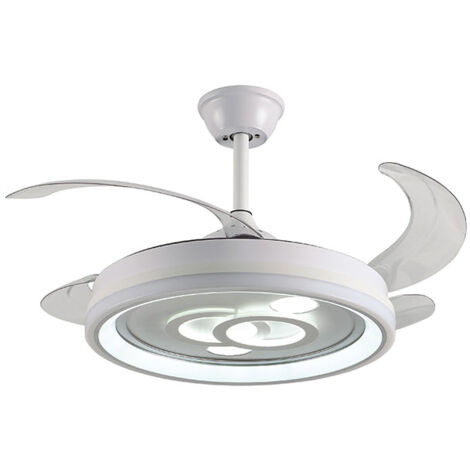 Ventilador DC DAFNE blanco, 4 aspas retráctiles, 72W LED 300040006000K, Al.35xD.108/50cm