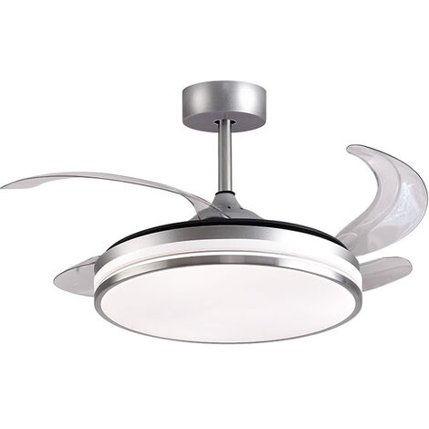 Ventilador DC KEPLER plata, 4 aspas retráctiles, 72W LED 300040006000K, Al.35xD.108/50cm