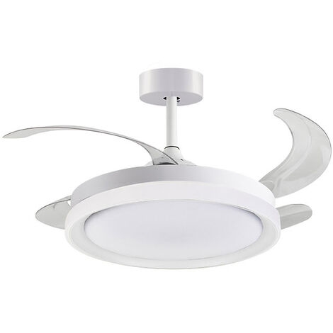 Ventilador DC KIGALI blanco/blanco, 4 aspas retráctiles, 72W LED 300040006000K, Al.35xD.108/50cm
