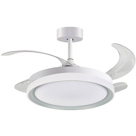 Ventilador DC KIGALI blanco/plata, 4 aspas retráctiles, 72W LED 300040006000K, Al.35xD.108/50cm