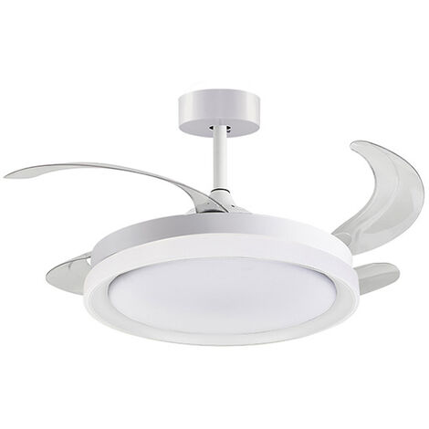 Ventilador DC KIGALI MINI blanco/blanco, 4 aspas retráctiles, 48W LED 300040006000K, Al.35xD.91/40
