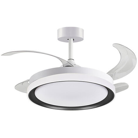 Ventilador DC KIGALI MINI blanco/negro, 4 aspas retráctiles, 48W LED 300040006000K, Al.35xD.91/40c