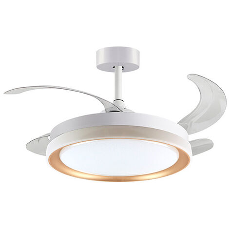 Ventilador DC KIGALI MINI blanco/oro, 4 aspas retráctiles, 48W LED 300040006000K, Al.35xD.91/40cm