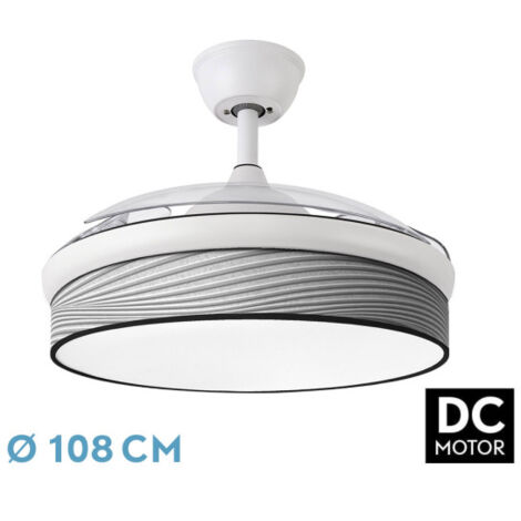 Ventilador dc moda 72w blanco/surco gris 108d 3aspas 7200lm 3000k,4000k,6000k remoto+memoria+temporizador