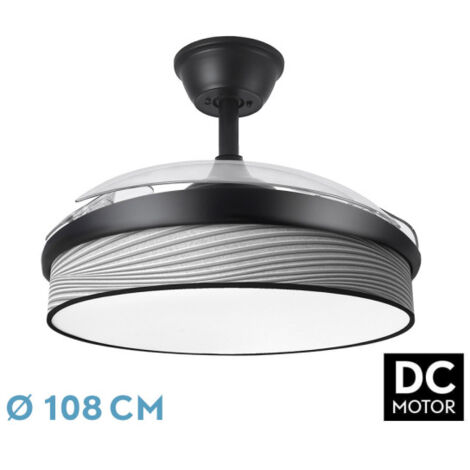 Ventilador dc moda 72w negro/surco gris 108d 3aspas 7200lm 3000k,4000k,6000k remoto+memoria+temporizador