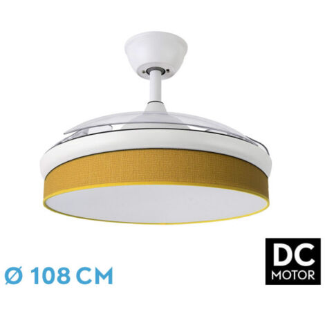 Ventilador Dc Moda Blanco Amarillo Mando Distancia Funcion Inversa