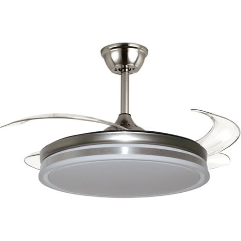 INTERLUSA Ventilador DC NEW ASGARD niquel, 4 aspas retráctiles, 72W LED 300040006000K, Al.35xD.108/50cm