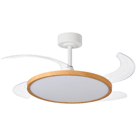 INTERLUSA Ventilador DC SLIM madera, 4 aspas retráctiles, 72W LED