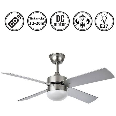 Ventilador Dc Sofia 2xe27 Niquel 4 Aspas Rev.Haya/plata 40x107d C/remoto Temporizador