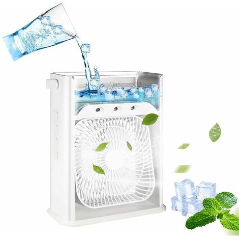 Ventilador de aire acondicionado portátil multifunción 3 en 1, ventilador enfriador de agua, humidificador de aire, luz nocturna de 7 colores, ventilador de escritorio USB con 3 velocidades de viento