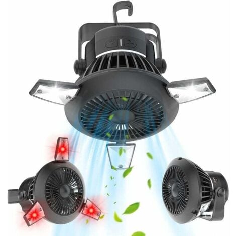 Ventilador de camping con ventilador portátil ligero para tienda de campaña Ventilador de camping recargable para tienda de campaña Ventilador solar con gancho para colgar Ventilador de escritorio USB