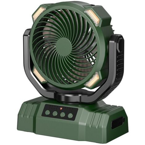 Ventilador de camping, ventilador portátil recargable de 10000 mAh, potente ventilador con luz LED, 3 velocidades, ventilador de escritorio para exteriores.
