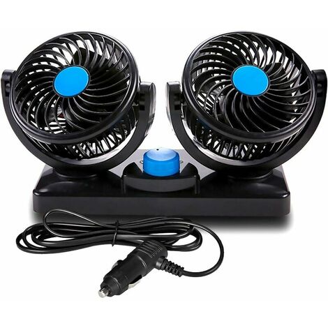Ventilador de coche de 12v, cabezales giratorios duales, silencioso, giratorio de 360 grados, 2 velocidades, coche dual ajustable con encendedor de cigarrillos
