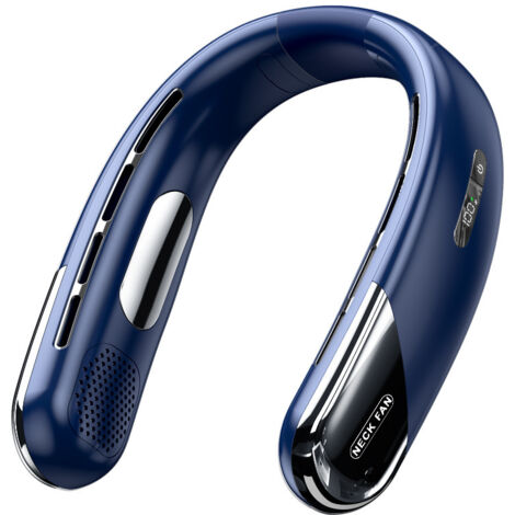 Ventilador de cuello con placa de enfriamiento, mini aire acondicionado portátil recargable por USB, sin aspas, manos libres, ideal como regalo para niños y adultos, color azul.