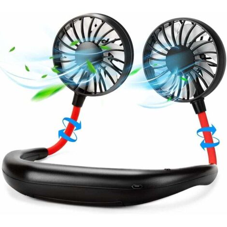 Ventilador de cuello, mini ventilador portátil perezoso, USB, manos libres, rotación de 360 grados, portátil, para oficina, hogar, dormitorio, viajes, deportes al aire libre, 1 unidad (negro)