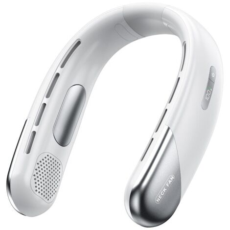 Ventilador de cuello portátil, 5 velocidades, pantalla LED, batería de 4000 mAh, color blanco