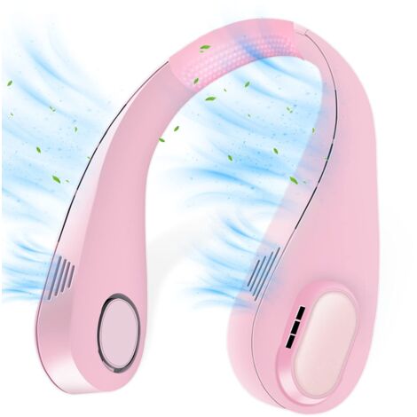 Ventilador de cuello portátil, 5000 mAh, USB, rosa
