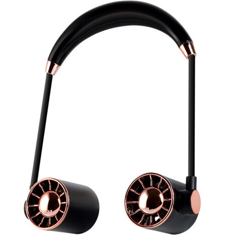 Ventilador de cuello portátil recargable por USB, silencioso, ideal para viajes, actividades al aire libre y la oficina, color negro.