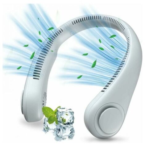 Ventilador de cuello portátil, USB, manos libres, sin aspas, 3 velocidades, silencioso y ajustable 360° para oficina, hogar y viajes (blanco)