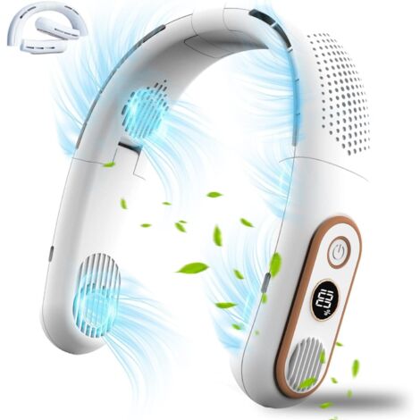 Ventilador de cuello portátil USB, pantalla LED de 4 LED, motor de turbina sin aspas, ventilador silencioso