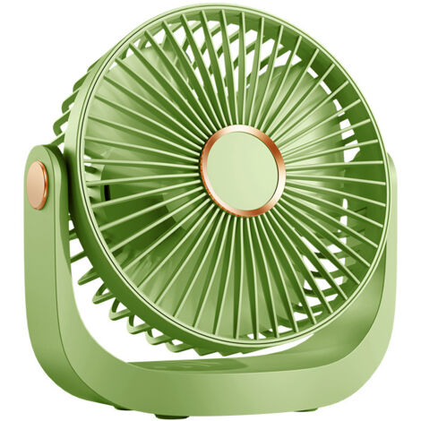 Ventilador de escritorio con luz nocturna, ventilador portátil silencioso con batería recargable por USB, rotación de 360°, 5 velocidades, color verde.