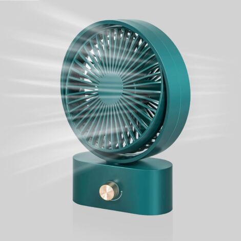 Ventilador de escritorio, potente y silencioso, USB, mini ventilador inalámbrico, rotación automática de 90°, verde