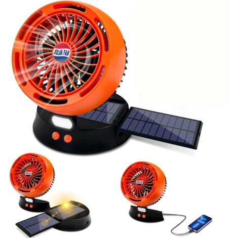 Ventilador de escritorio solar con LED, batería de 5200 mAh, 4 velocidades ajustables, diseño plegable, cargador portátil, ventilador personal para viajes, pesca, dormitorio, cocina, camping.